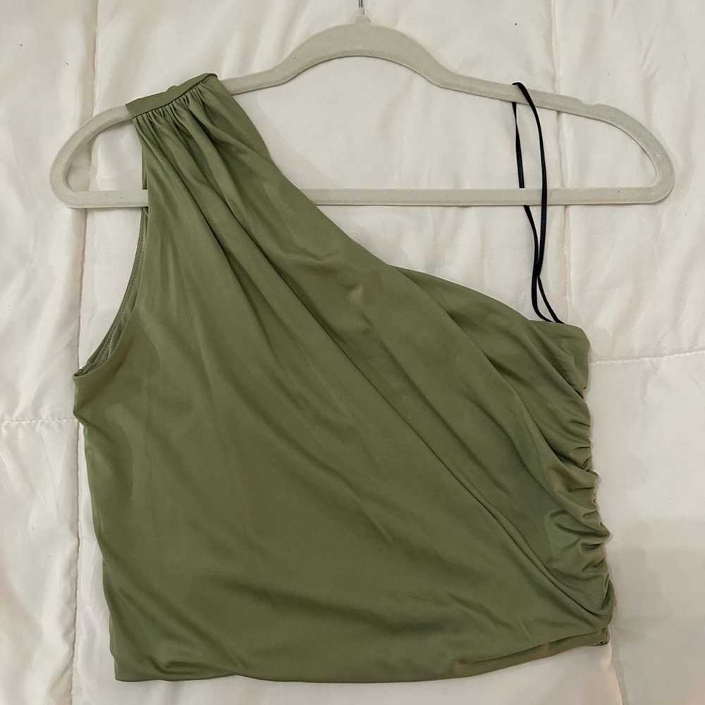 Olive Green One-Shoulder Top
